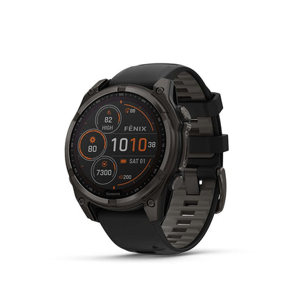 Garmin, fenix 8 Solar Sapphire 47mm, Watch, Watch Color: Grey, Wristband: Black/ Pebble Gray - Silicone