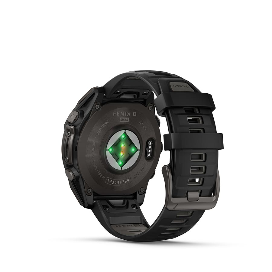 Garmin, fenix 8 Solar Sapphire 47mm, Watch, Watch Color: Grey, Wristband: Black/ Pebble Gray - Silicone
